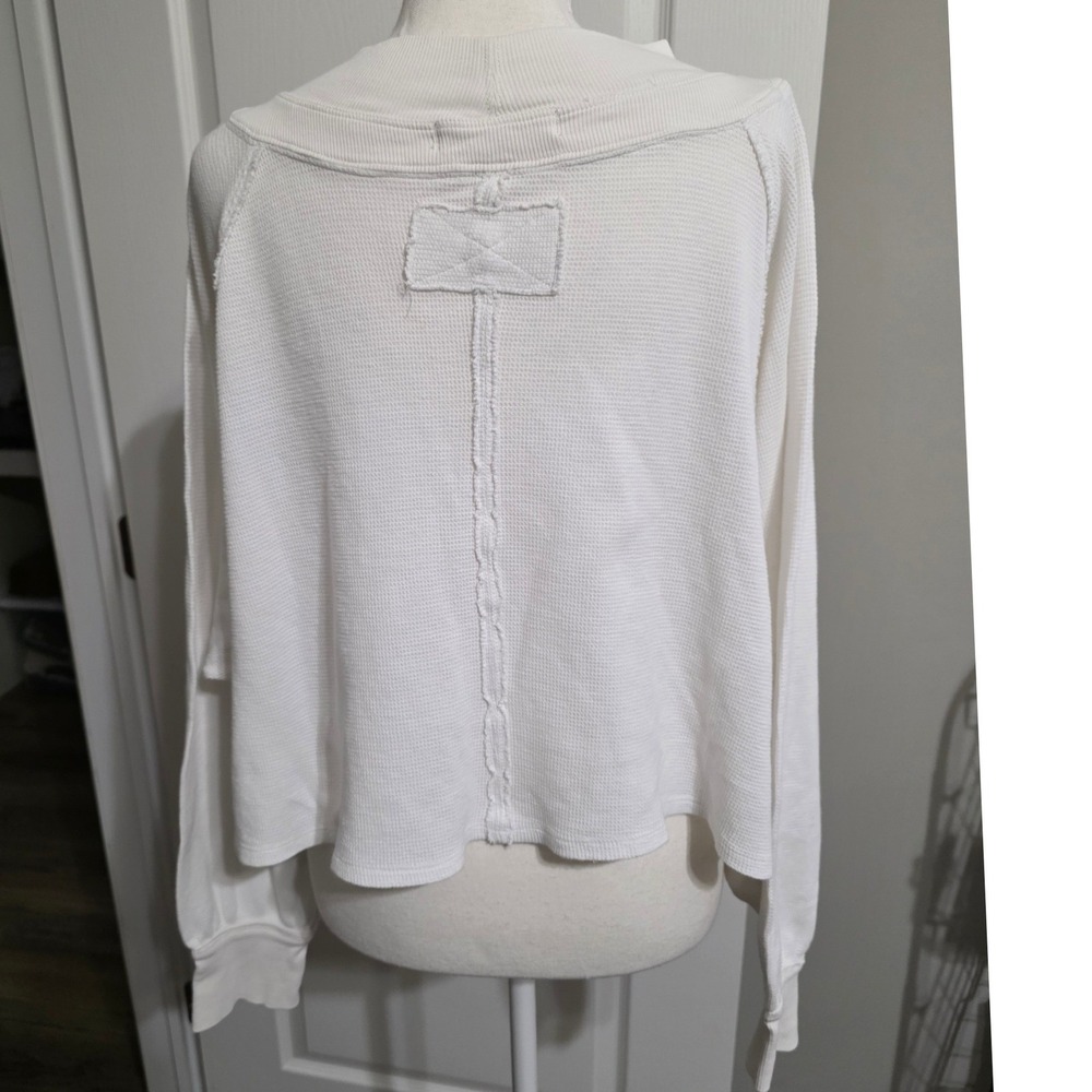 We The Free People Arlo Thermal Top Women L White Waffle Knit Long Sleeve Lounge - Picture 4 of 11